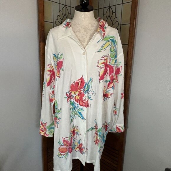 Koret Women Swiss Dot Floral Lightweight Long Sleeve Blouse Top Size 4X - Picture 1 of 10